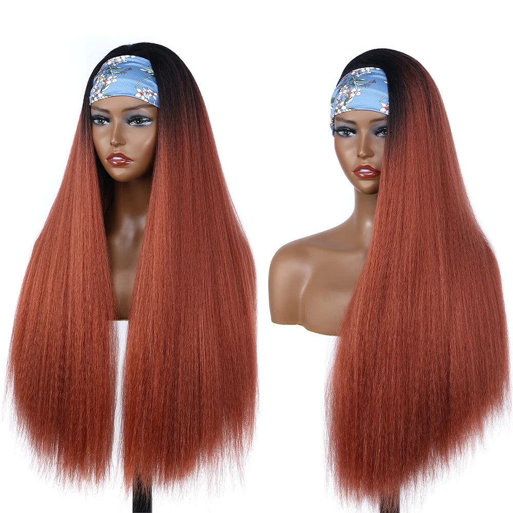 YunRong Synthetic Headband Wig Highlight Wig P30/1B Long Straight Wig For Black Women Daily Party Cosplay Wig