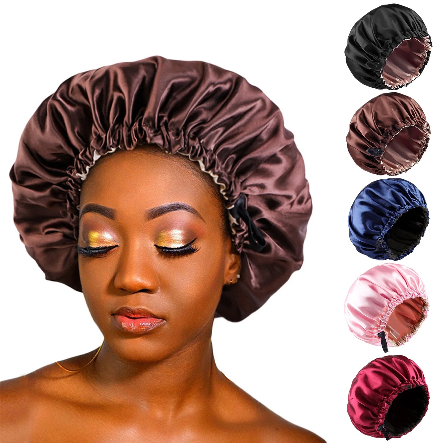 Women Shower Cap Sleeping Satin Bonnet Lace-up Bow Waterproof Women Braids Curly Night Hat Beauty Parlor Cap Salon Hat