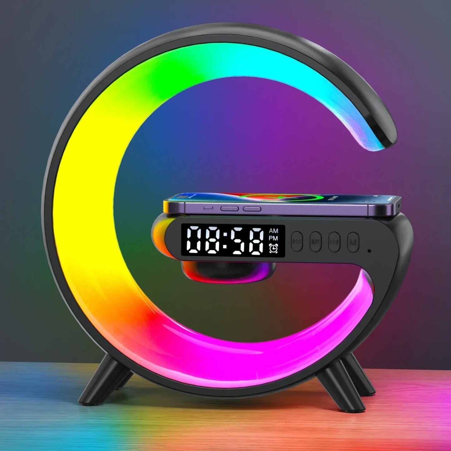 Multifunction Wireless Charger Stand Pad RGB Light Alarm Clock Speaker For iPhone and Samsung Xiaomi Mini Fast charger