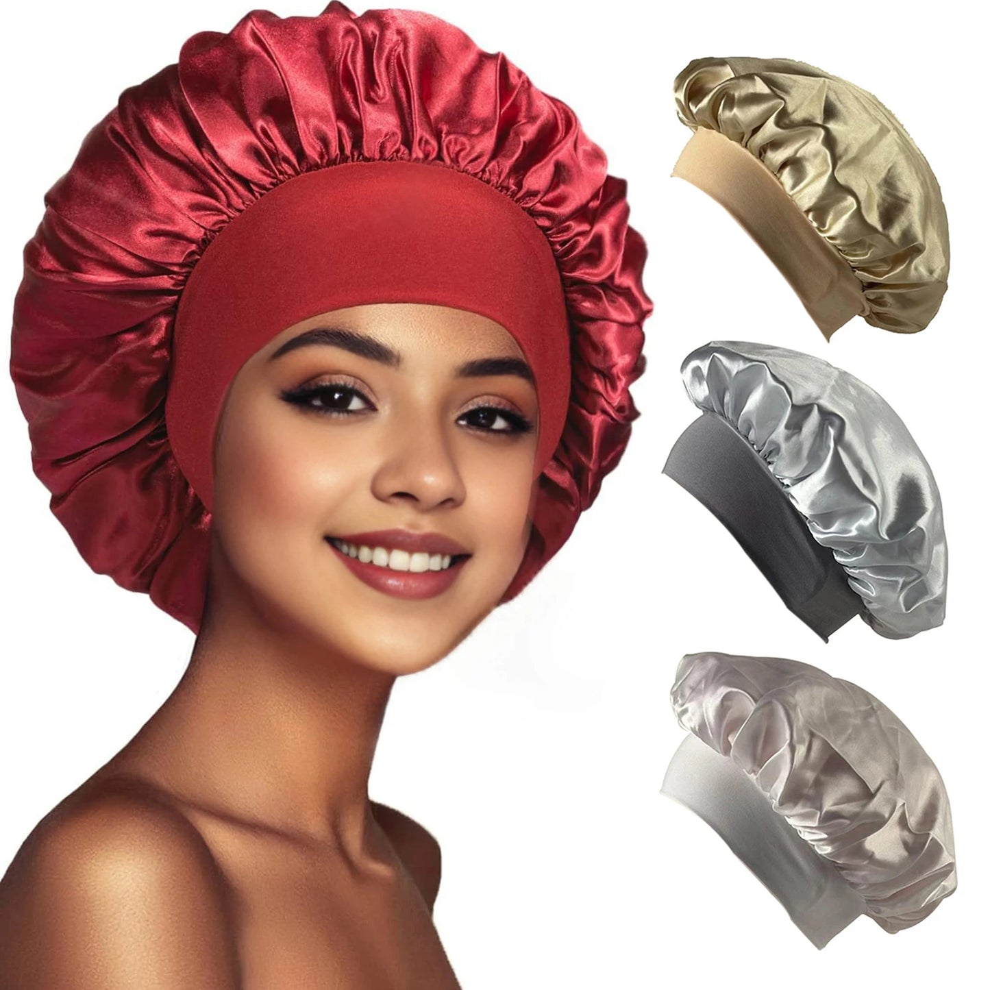 Women Shower Cap Sleeping Satin Bonnet Lace-up Bow Waterproof Women Braids Curly Night Hat Beauty Parlor Cap Salon Hat