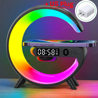 Multifunction Wireless Charger Stand Pad RGB Light Alarm Clock Speaker For iPhone and Samsung Xiaomi Mini Fast charger