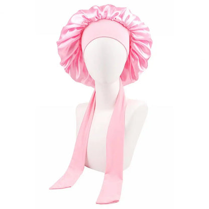 Women Shower Cap Sleeping Satin Bonnet Lace-up Bow Waterproof Women Braids Curly Night Hat Beauty Parlor Cap Salon Hat