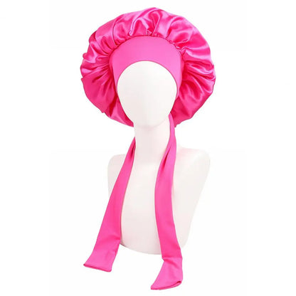 Women Shower Cap Sleeping Satin Bonnet Lace-up Bow Waterproof Women Braids Curly Night Hat Beauty Parlor Cap Salon Hat