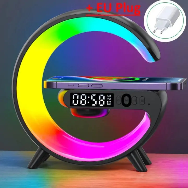 Multifunction Wireless Charger Stand Pad RGB Light Alarm Clock Speaker For iPhone and Samsung Xiaomi Mini Fast charger