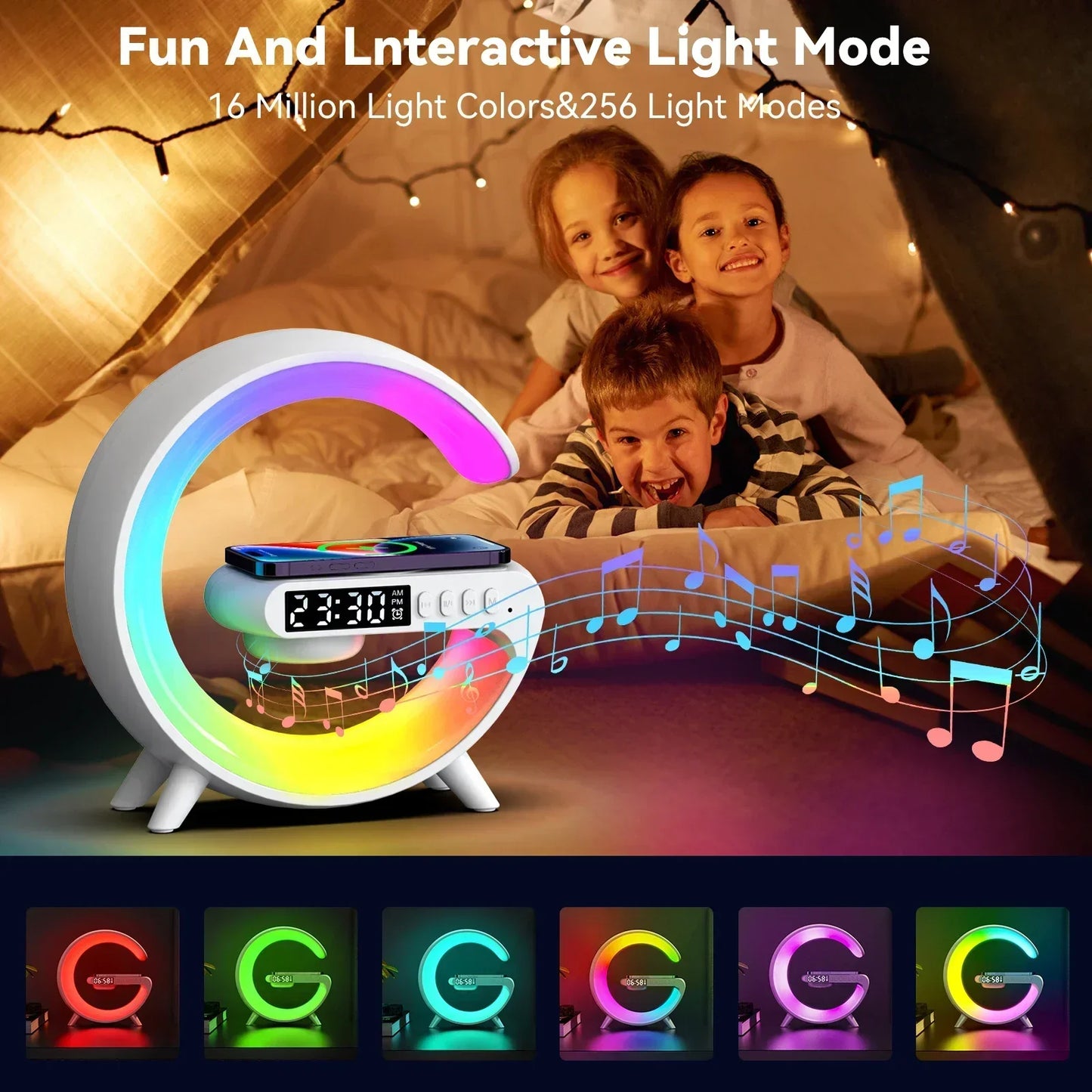 Multifunction Wireless Charger Stand Pad RGB Light Alarm Clock Speaker For iPhone and Samsung Xiaomi Mini Fast charger