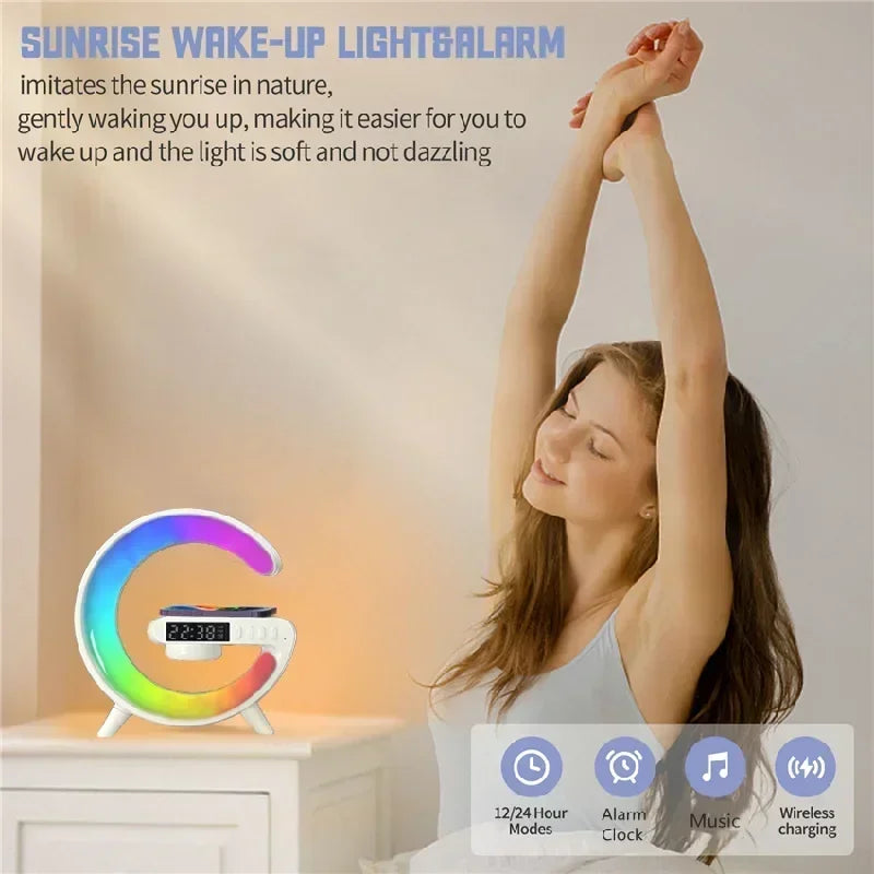 Multifunction Wireless Charger Stand Pad RGB Light Alarm Clock Speaker For iPhone and Samsung Xiaomi Mini Fast charger