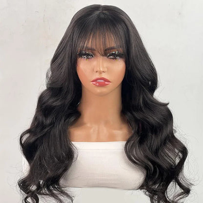 30 inches Body Wave Human Hair Wigs With Bangs Short Bob Wig 180% Density Brazilian Fringe Remy Full Machine Made Wig For Women