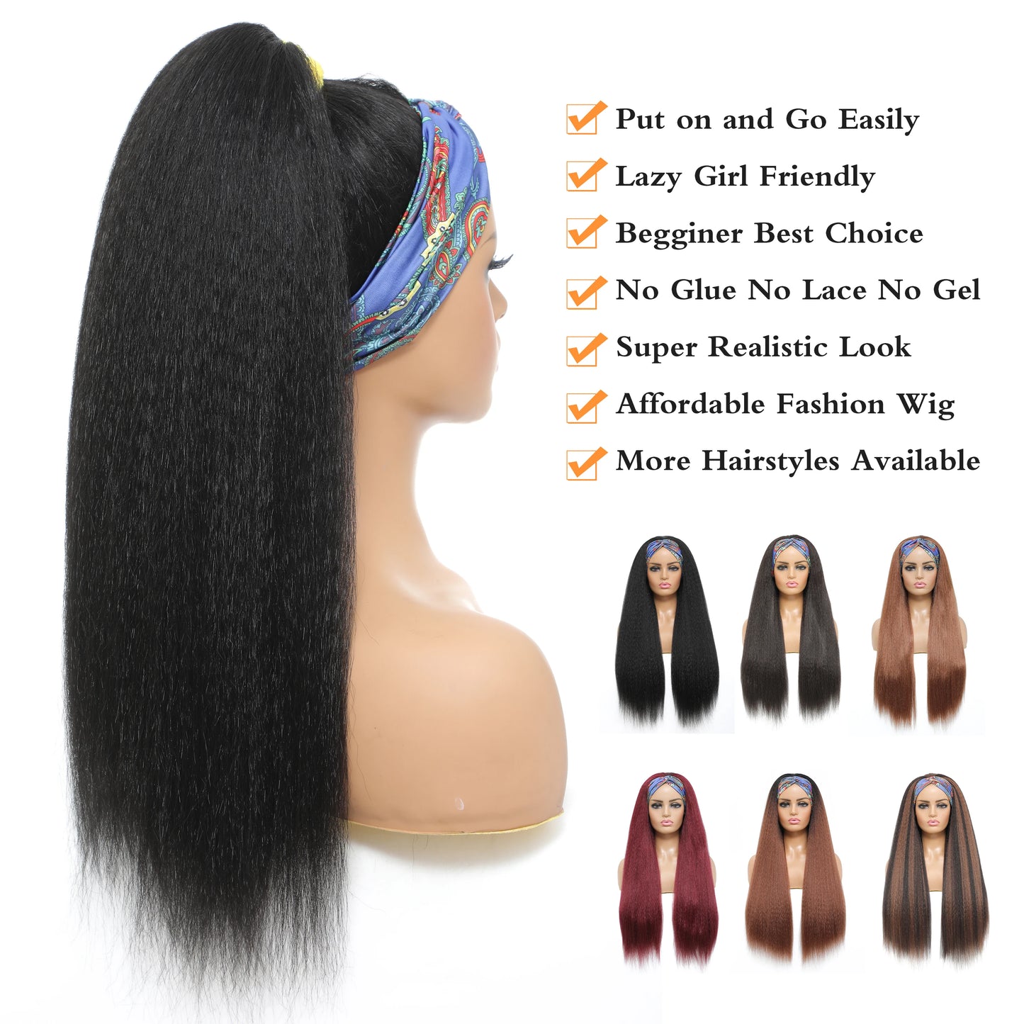 YunRong Synthetic Headband Wig Highlight Wig P30/1B Long Straight Wig For Black Women Daily Party Cosplay Wig